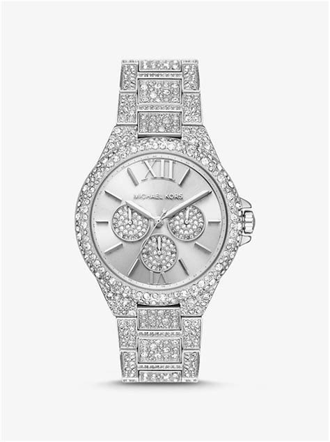 michael kors oversized camille pavé silver-tone watch